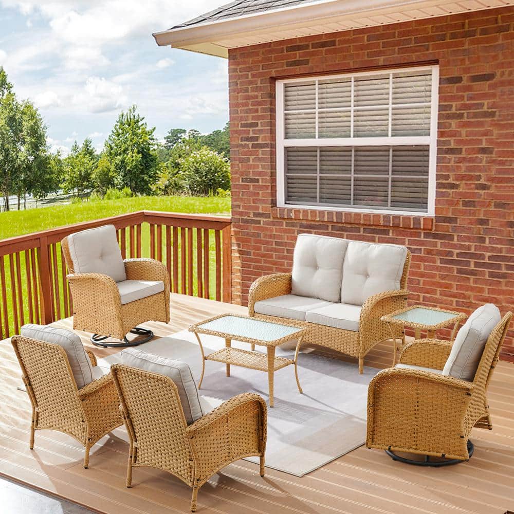 Carlos 7-Piece Wicker Patio Conversation Set with Beige Cushions price history on PriceWatchPro