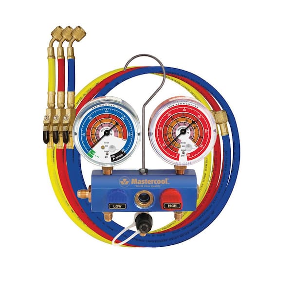 A2L Compatible Aluminum 3/8 Bore 2-3 Way Manifold Gauge Set with Nylon Barrier Hoses and Manual Ball Valves