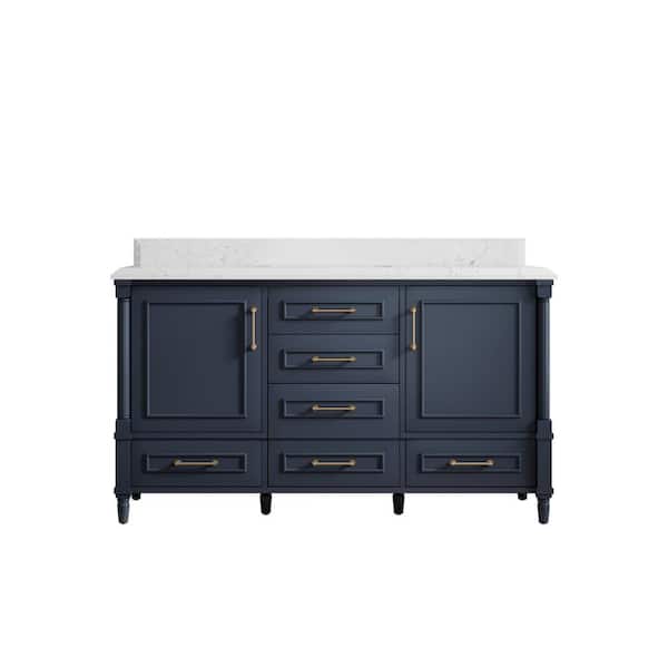 Willow Collections Hudson 60 in. W x 22 in. D x 36 in. H Single Sink Bath Vanity in Hale Blue with Cove Edge Empira Quartz Top