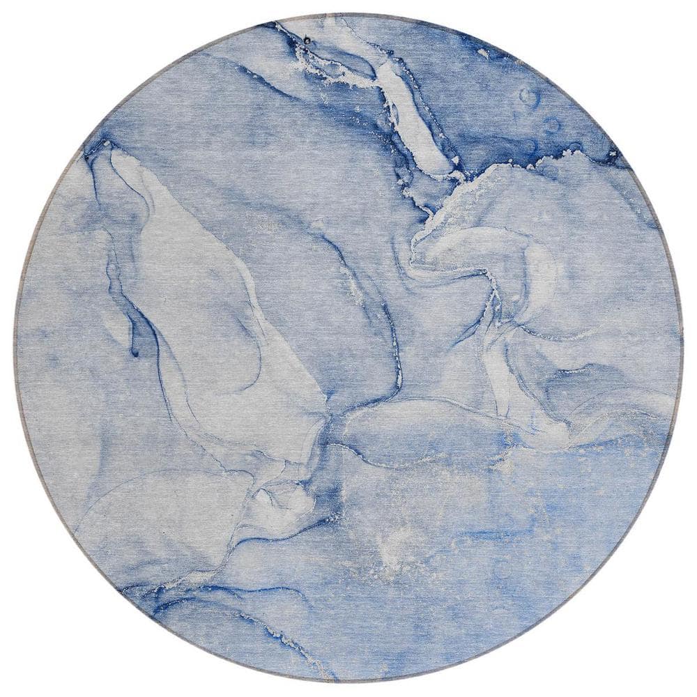 Navy Blue 8 ft. Round Woven Abstract Polyester Round Indoor/Outdoor Area Rug price history on PriceWatchPro