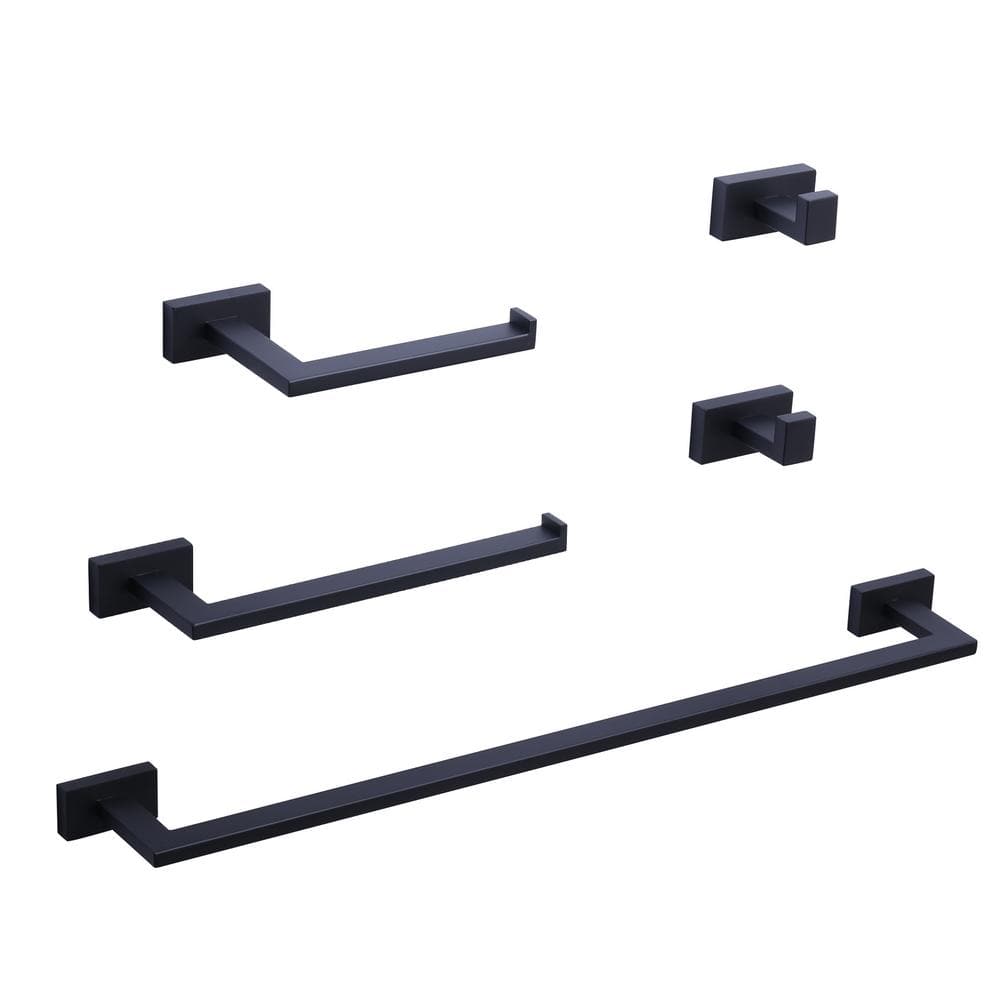5-Piece Bath Hardware Set with Toilet Paper Holder, Hooks, Towel Bar in Black price history on PriceWatchPro