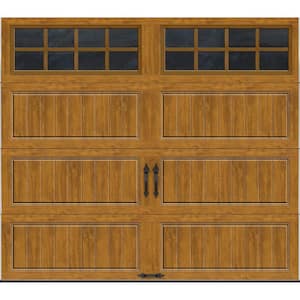Gallery Steel Long Panel 9 ft x 7 ft Insulated 6.5 R-Value Wood Look Walnut Garage Door with SQ24 Windows