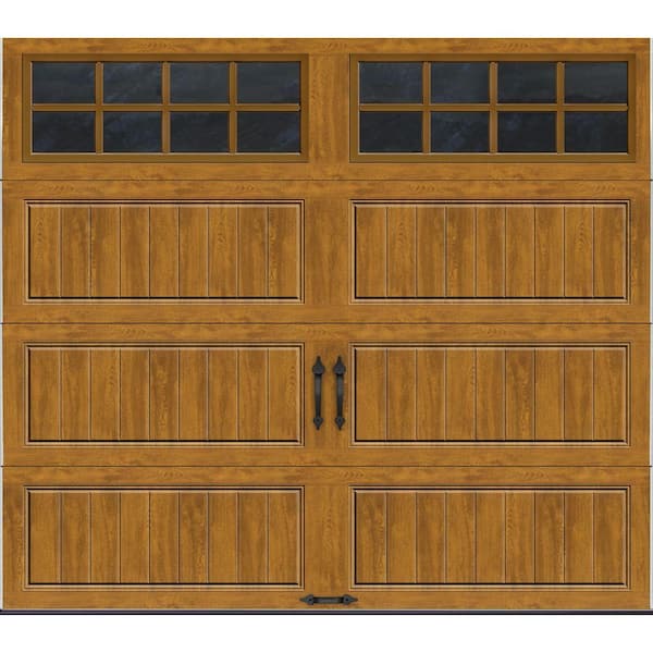 Clopay Gallery Steel Long Panel 8 ft x 7 ft Insulated 18.4 R-Value Wood Look Medium Garage Door with SQ24 Windows