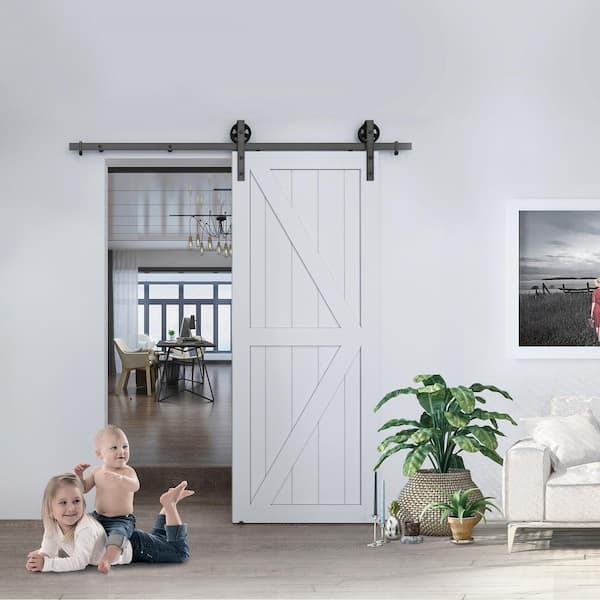 37 in. x 84 in. Artisan K Brace Unfinished Knotty Pine Interior Barn Door Slab