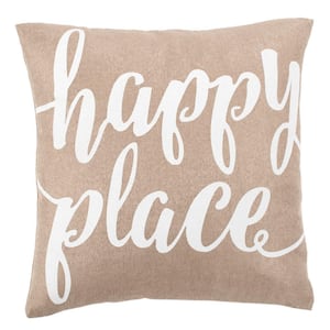 Happy Place Taupe/White 18 in. x 18 in. Throw Pillow