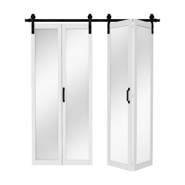 ARK DESIGN 72 in. x 84 in. 1 Lite Mirrored Glass Solid Core White Finished Composite Bifold