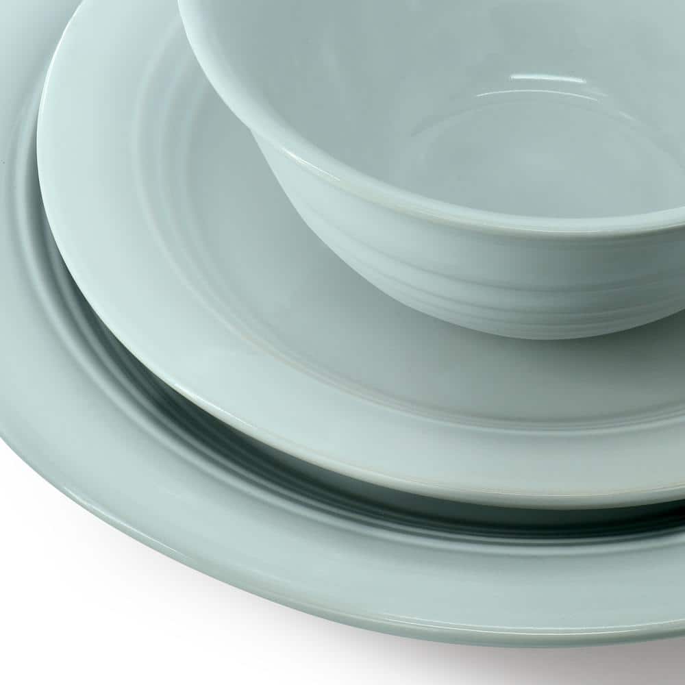 Blue Ceramic 32-Piece Dinnerware and Flatware Set, Service for 4
