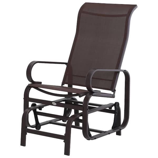 Outsunny Brown Metal Swinging Glider Patio Lounging Chair with Smooth Rocking Arms and Lightweight Construction for Backyard