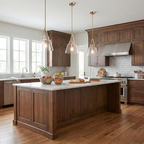 15 in. Modern 1-Light Brass Gold Kitchen Island Pendant Light with Clear Glass Shade, Foyer Hanging Light