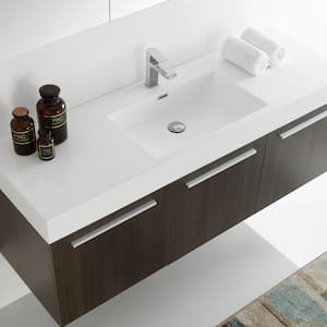 Vista 59 in. Vanity in Gray Oak with Acrylic Vanity Top in White with White Basin and Mirrored Medicine Cabinet