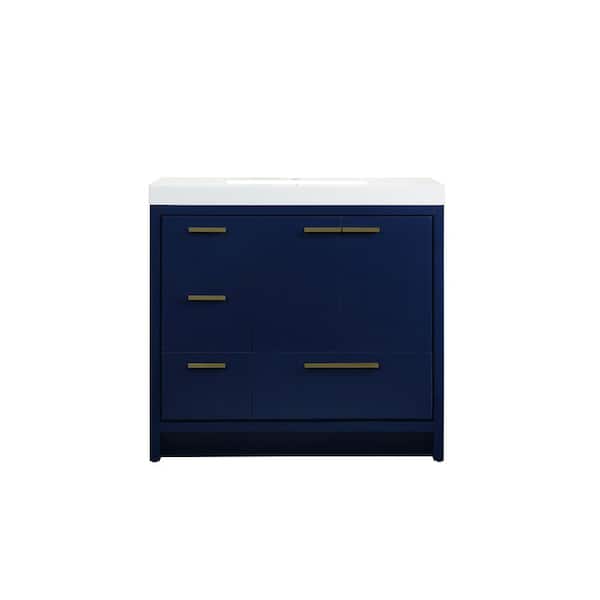 Unbranded Simply Living 36 in. Single Bathroom Vanity in Blue with Resin Vanity Top in White