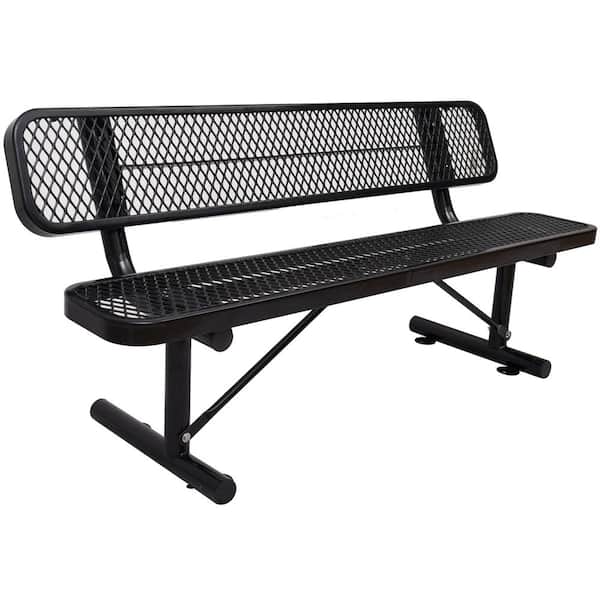 72.4 in. Black Metal Outdoor Bench with Backrest