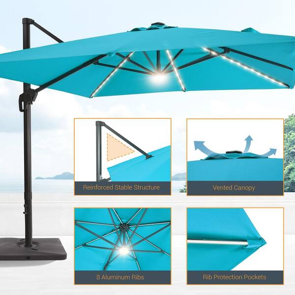 10 ft aluminum pole cantilever solar patio umbrella JOYESERY 10 ft. x 10 ft. Aluminum Pole Outdoor Square Cantilever Umbrella Solar LED Patio Umbrella in Lake Blue