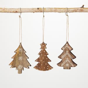 0.25 in. Brown Wood Pine Tree Ornament (Set of 3)
