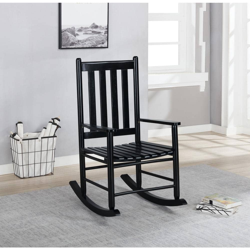 Transitional Black Acacia Wood Rocking Accent Chair