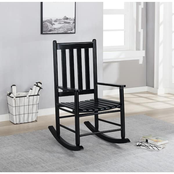 Coaster Black Wooden Slat Back Rocking Chair