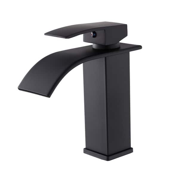Modern Single Handle Single Hole Bathroom Sink Faucet with Suppply Line in Matte Black