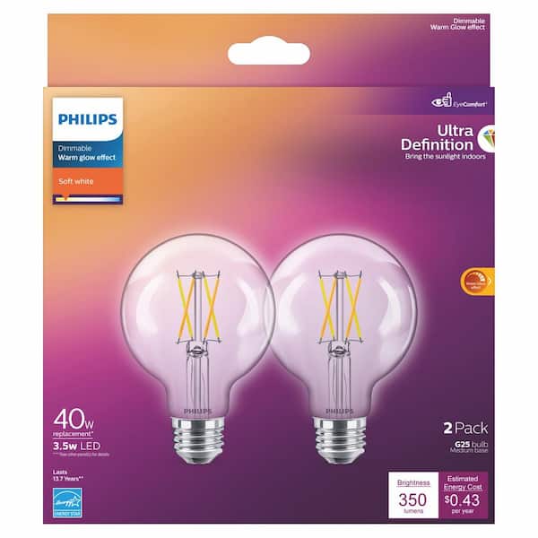 60-Watt Equivalent A15 Ultra Definition Dimmable Clear Glass E26 LED Light  Bulb Soft White with Warm Glow 2700K (2-Pack)