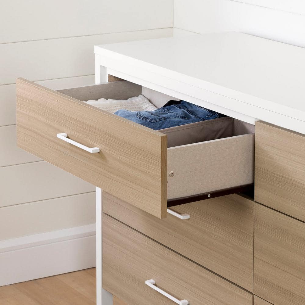 White and Soft Elm Industrial Double Dresser