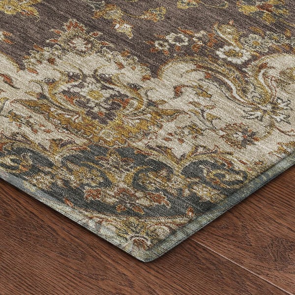 Mayfield Premium Machine Washable Abstract AMF2543 Chocolate 8 ft. x 10 ft. Area Rug