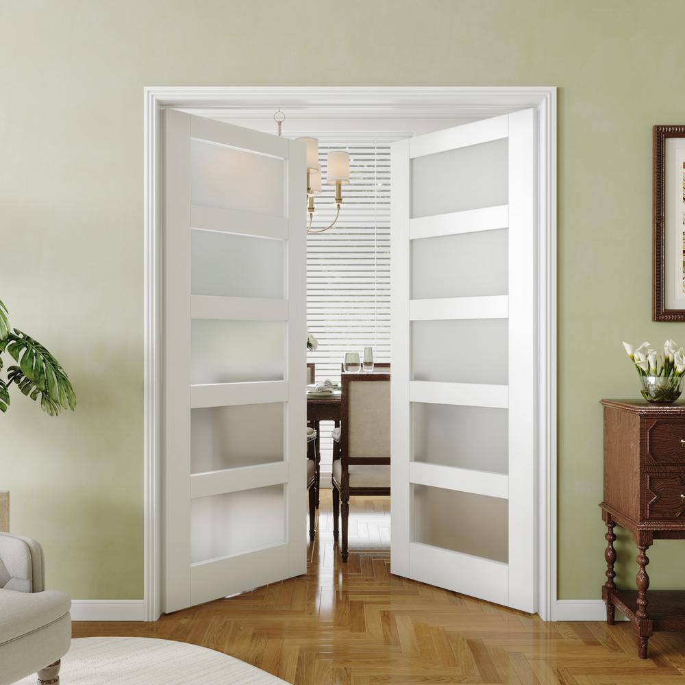 White 30"x 80" French Interior Door with Frosted Glass Panels