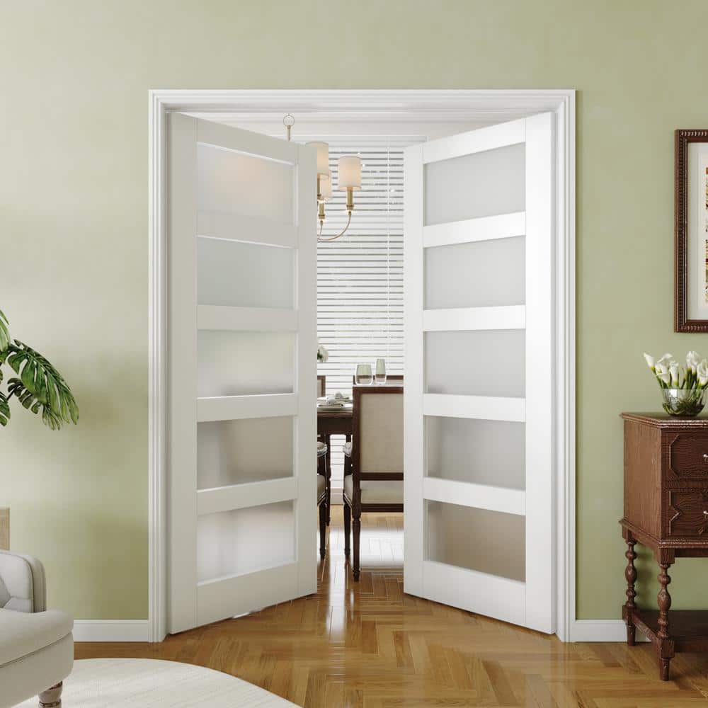 White 30"x 80" French Interior Door with Frosted Glass Panels