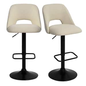 Edwin Beige Adjustable 24 in. - 32 in. Seat Height High Back Metal Frame Bar Stool (Set of 2) (17 in. W x 32-44 in. H)