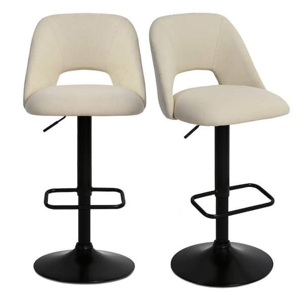 LAOTIES Edwin Beige Adjustable 24 in. - 32 in. Seat Height High Back Metal Frame Bar Stool (Set of 2) (17 in. W x 32-44 in. H)