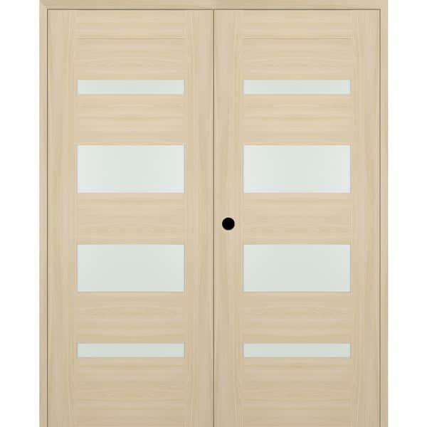 Vona 07-01 36 in. x 96 in. Right Active 4-Lite Frosted Glass Loire Ash Wood Composite Double Prehung Interior Door