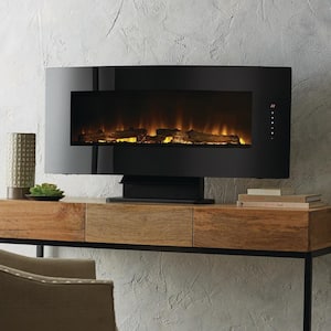 42 in. W Contemporary Curved Front Slim Line Wall Mount Infrared Electric Fireplace in Black