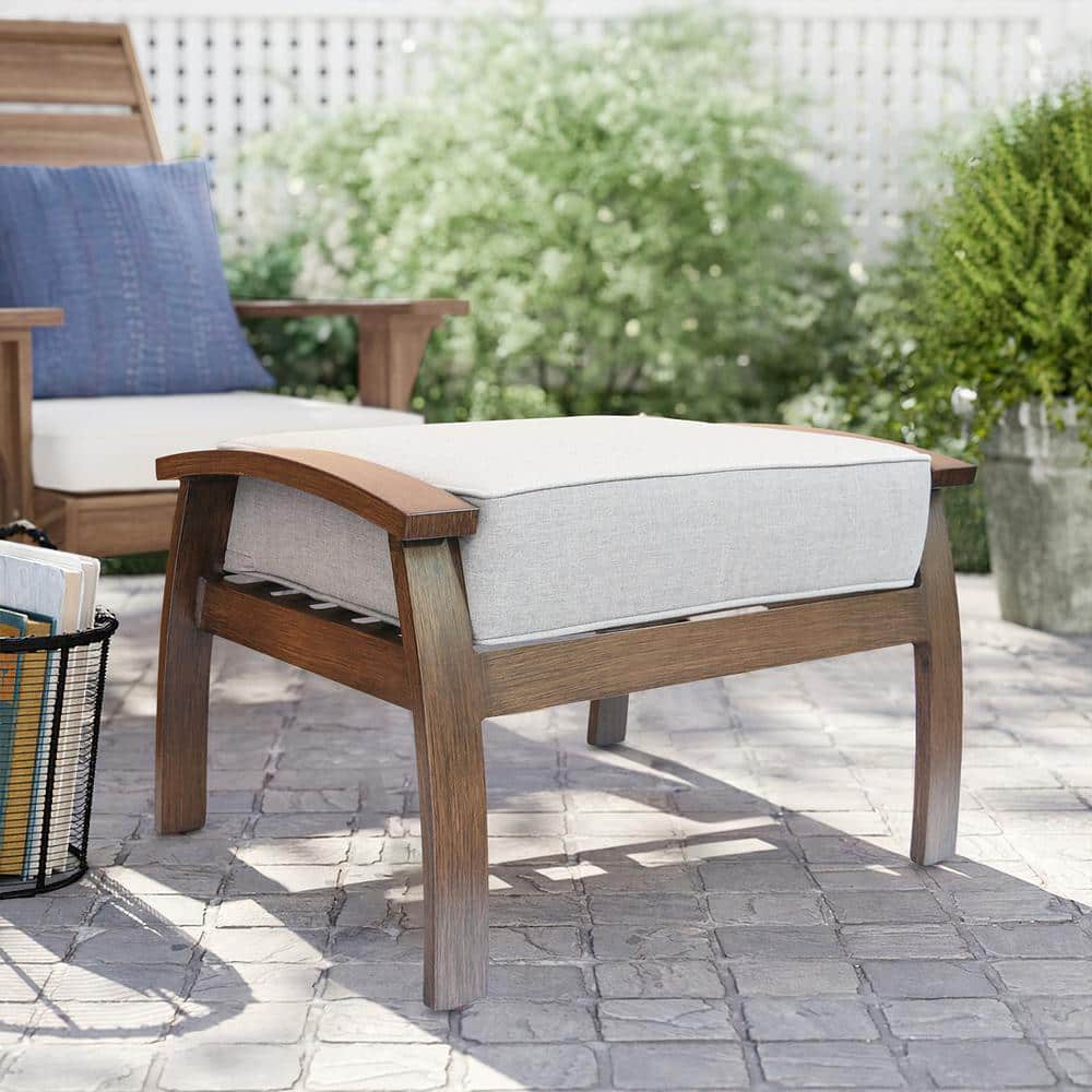 Afoxsos Modern Brown Aluminum Outdoor Ottoman with Sunbrella Beige Cushion Cast Shale -  HDMX1275