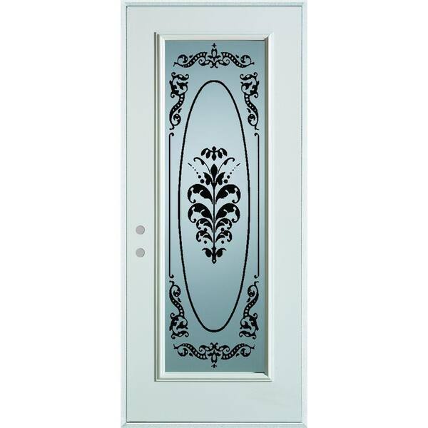Stanley Doors 36 in. x 80 in. Silkscreened Glass Full Lite Painted White Right-Hand Inswing Steel Prehung Front Door