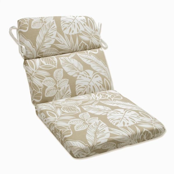 Pillow Perfect Botanical Outdoor/Indoor 21 in W x 3 in H Deep Seat, 1-Piece Chair Cushion with Round Corners in Natural/White Delray