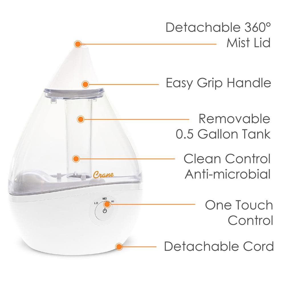 Clear and White Ultrasonic Cool Mist Humidifier with Auto Shutoff