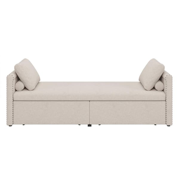 Unbranded Beige Metal Linen Fabric Outdoor Day Bed with Cushions, 2 Drawers, No Mattress Needed for Living Rooms, Home, Office
