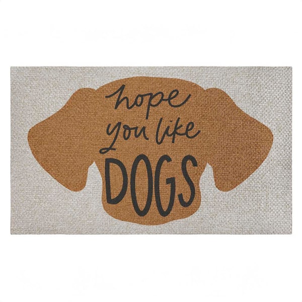 Hope You Like Dogs Brown 18 in. x 30 in. Polyester Non-Slip Outdoor Door Mat