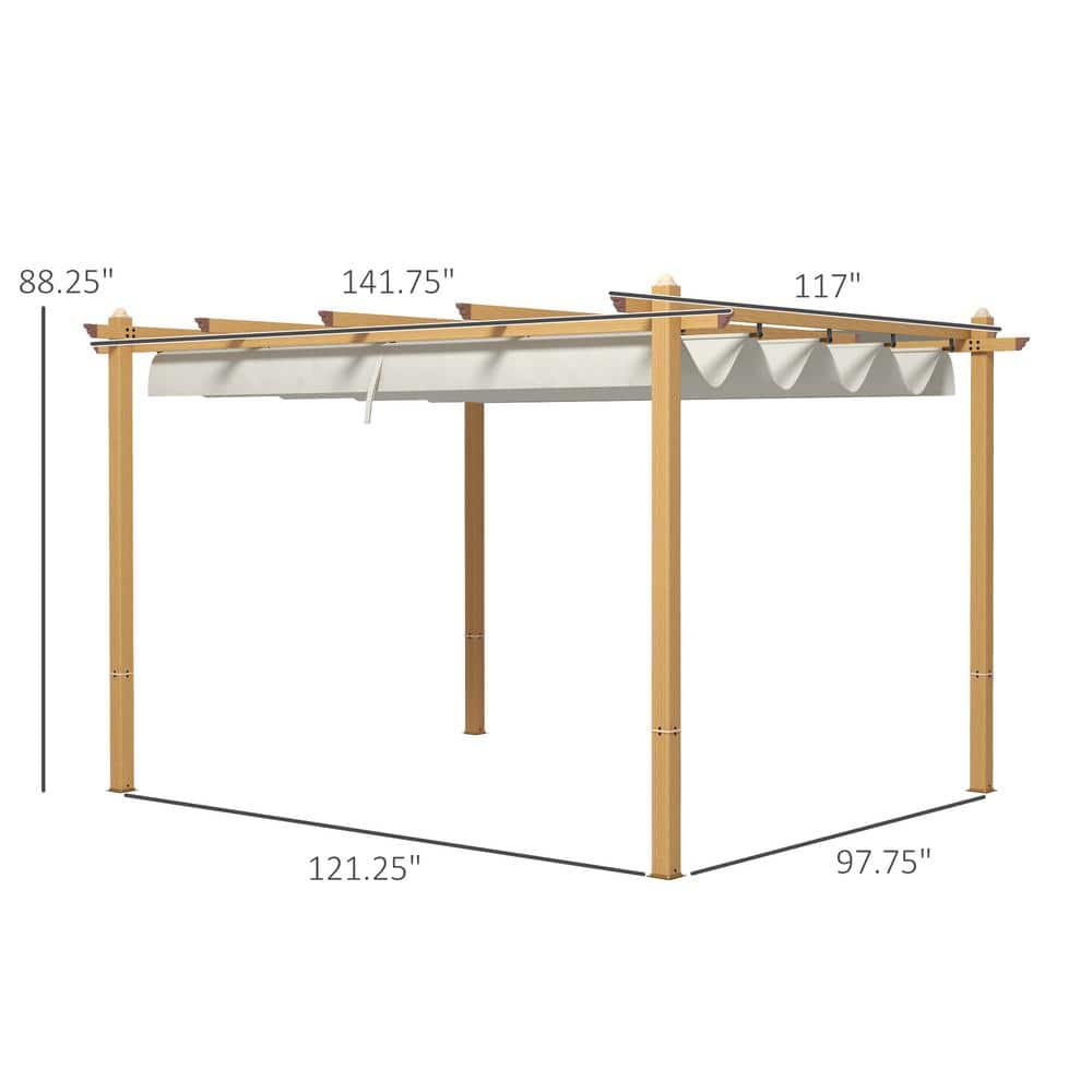 Cream White 10' x 12' Aluminum Pergola with Retractable Canopy