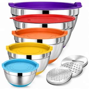 8-Piece Stainless Steel Corlorful Nesting Mixing Bowl Set with Airtight Lids and Grater Attachments