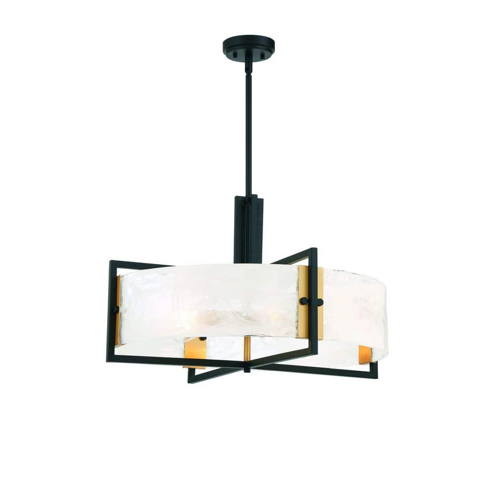 Hayward 5-Light Matte Black and Brass Pendant with Glass Shade