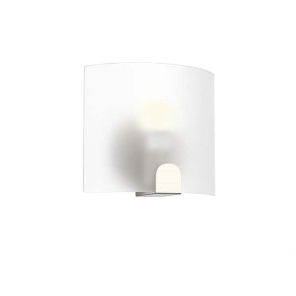 Obsidian 8.5 in. 1-Light Brushed Nickel Wall Sconce with Frosted Glass Shade