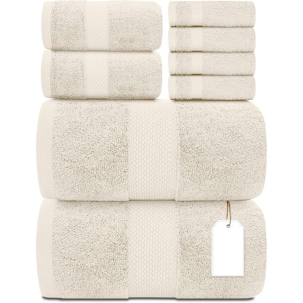 8-Piece Ivory 100% Combed Cotton Towel Set