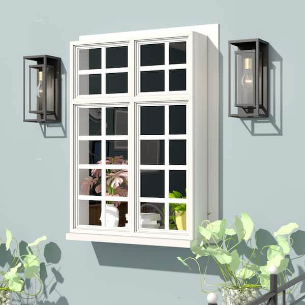 Montpelier 1-Light Black Hardwired 16 in. H Outdoor Sconce Dusk to Dawn Wall Lantern Sconce