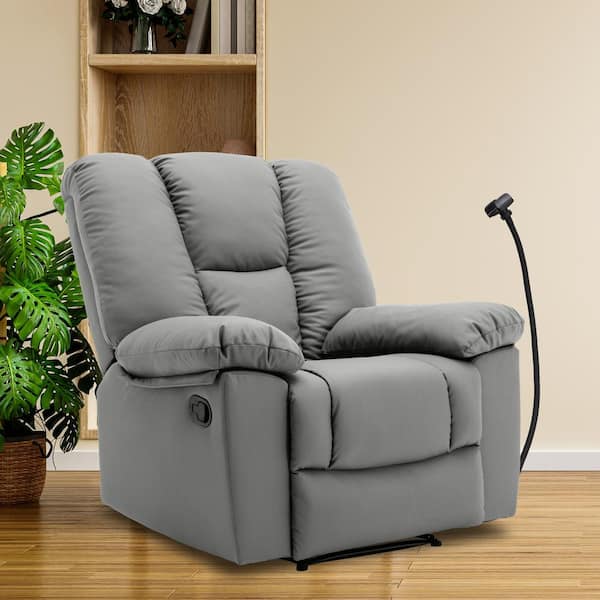 Chizzyseat Yingj 38 in. W Dark Gray Technical Leather Upholstered Manual Oversized Recliner with Storage