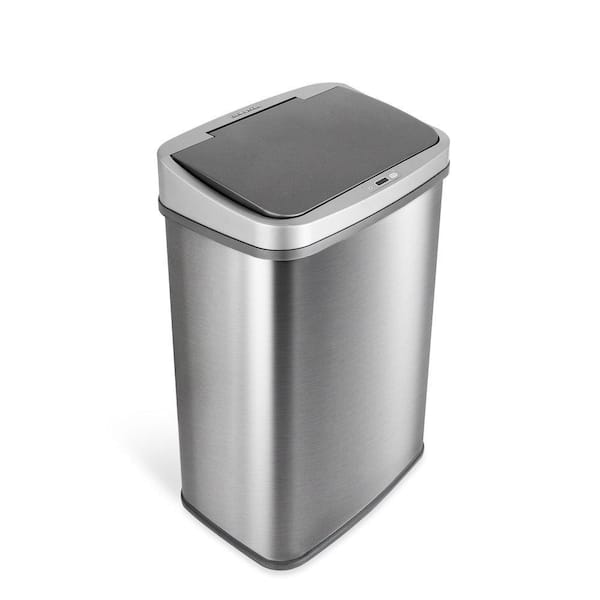 NINESTARS Automatic Touchless Infrared Motion Sensor Trash Can with  Stainless Steel Base & Oval, Silver/Black Lid, 21 Gal