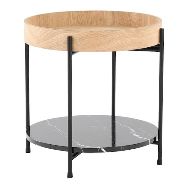 Lumisource Daniella 18 in. Natural Wood and Black Metal End Table