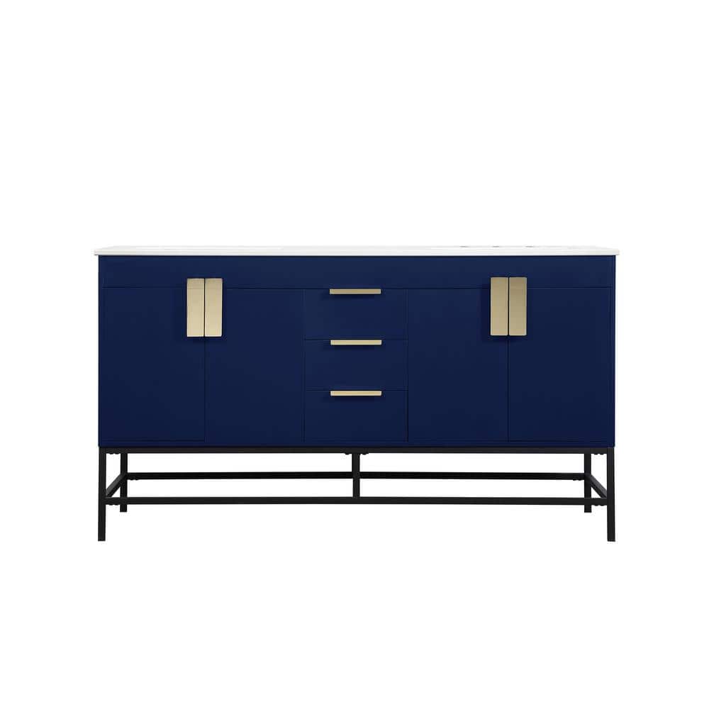 Timeless Home 22 in. W x 60 in. D x 33.5 in. H Bath Vanity in Blue with Ivo