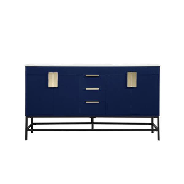 Unbranded Timeless Home 22 in. W x 60 in. D x 33.5 in. H Bath Vanity in Blue with Ivory White Engineered Stone Top