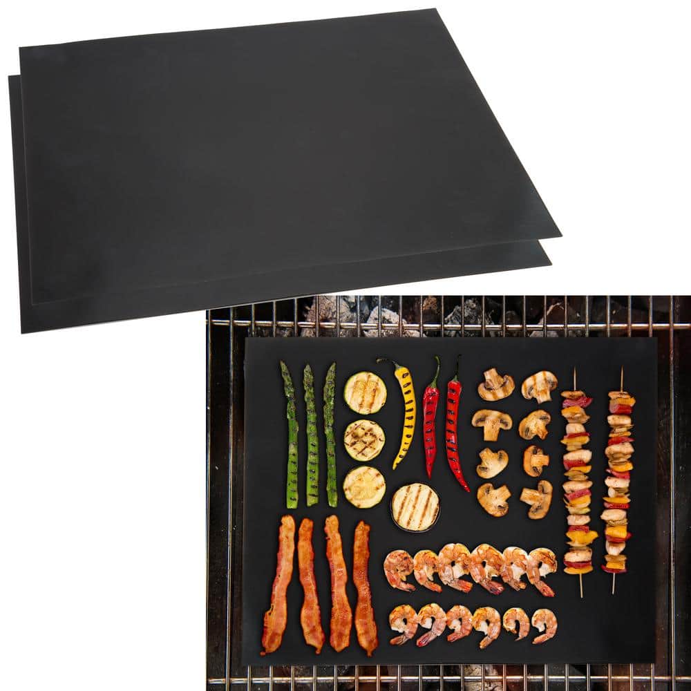 Set of 2 Black Non-Stick BBQ Grill Mats