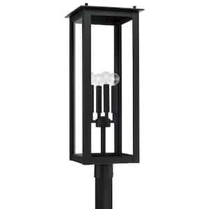 Hunt 4-Light Black Metal Hardwired Outdoor Rust Resistant Post Light with Clear Glass and No Bulbs Included