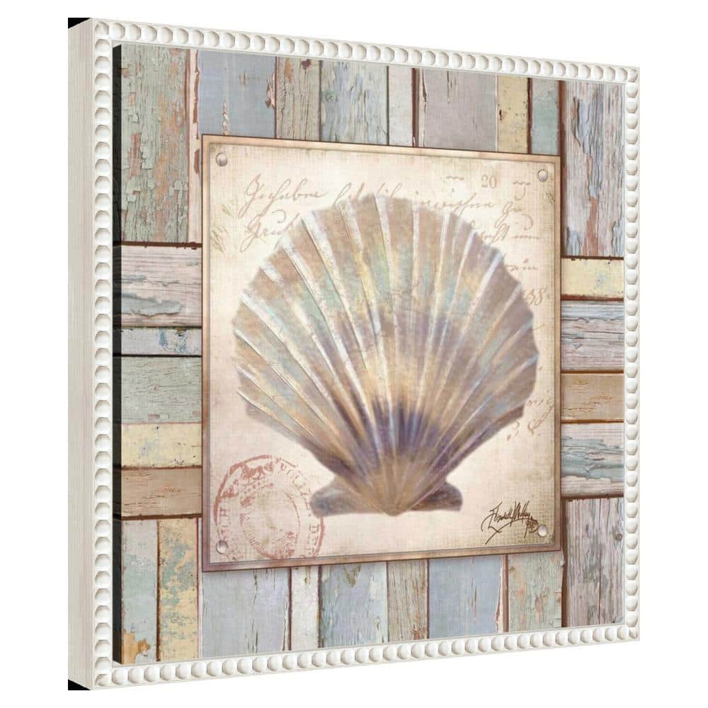 16"x16" Beaded White Framed Nautical Shell Canvas Print